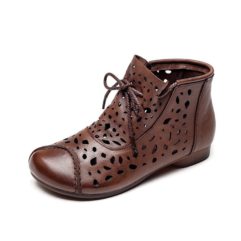 Retro Leather Hollow Flat Women Summer Ankle Boots