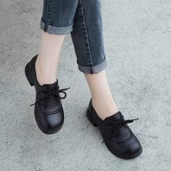 Retro Leather Women Spring Lug Sole Casual Shoes