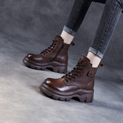 Retro Minimalist Leather Platform Ankle Boots