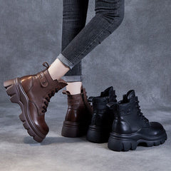 Retro Minimalist Leather Platform Ankle Boots