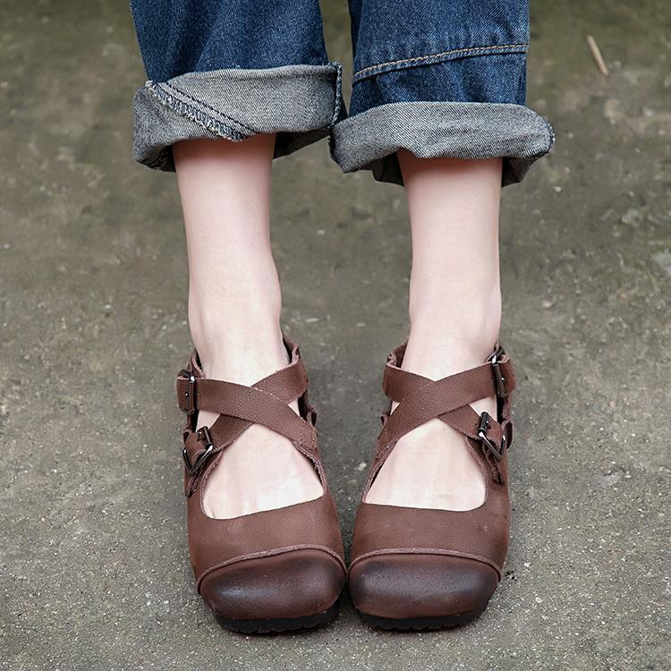 Retro Shallow Mouth Cross Straps Flat Shoes