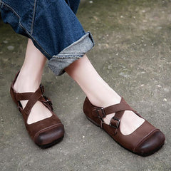 Retro Shallow Mouth Cross Straps Flat Shoes