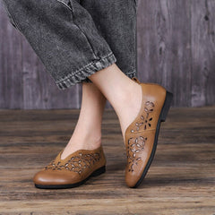 Retro Soft Hollow Leather Flat Summer Casual Shoes