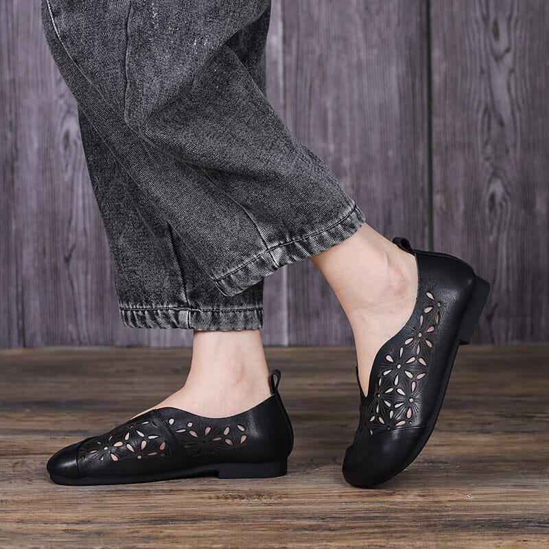 Retro Soft Hollow Leather Flat Summer Casual Shoes