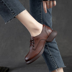 Retro Solid Leather Lug Sole Casual Shoes