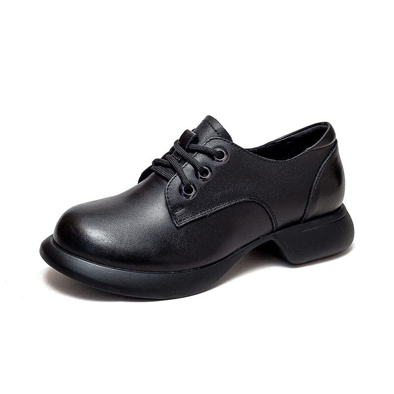 Retro Solid Leather Lug Sole Casual Shoes