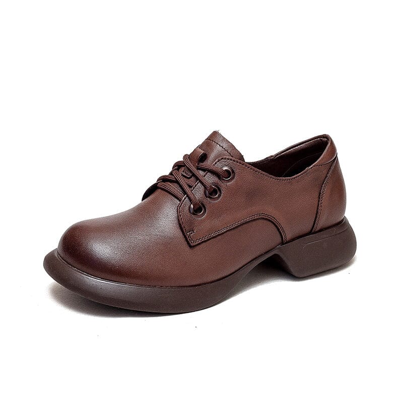 Retro Solid Leather Lug Sole Casual Shoes