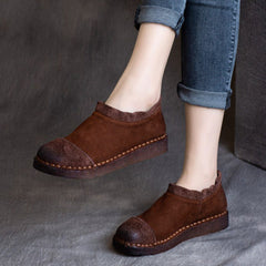 Retro Spring Leather Ruched Slip-On Shoes