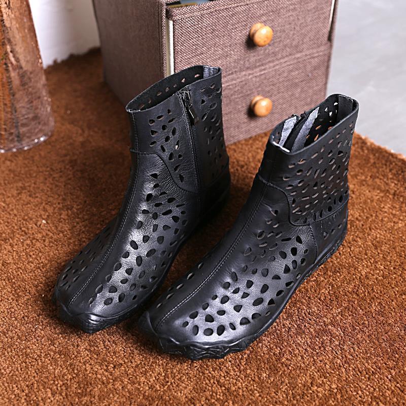 Spring And Summer Retro Casual Leather Large Size Flat Boots