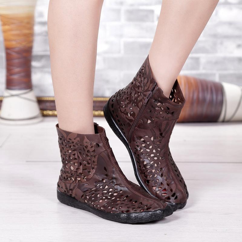 Spring And Summer Retro Casual Leather Large Size Flat Boots