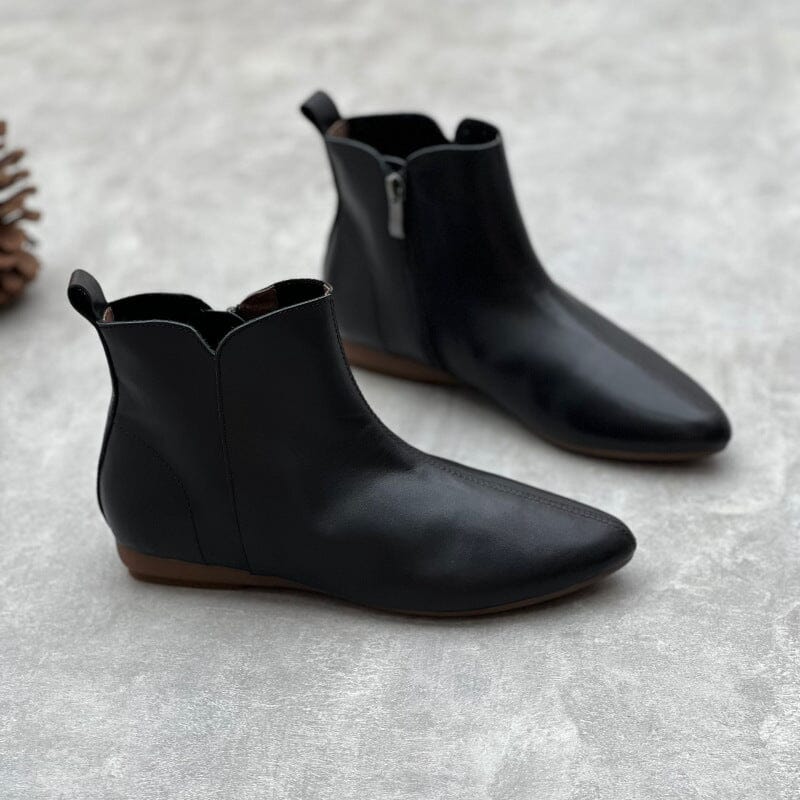 Spring Autumn Minimalist Leather Flat Pointed Toe Ankle Boots