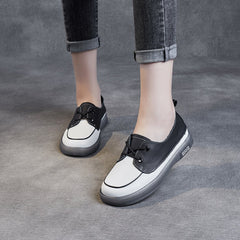 Spring Autumn Retro Leather Color Matching Flat Casual Shoes