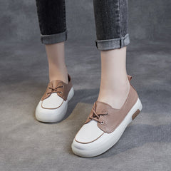 Spring Autumn Retro Leather Color Matching Flat Casual Shoes