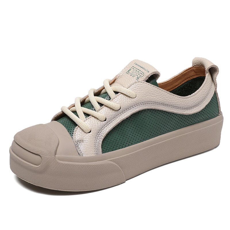 Spring Color Matching Leather Flat Casual Shoes