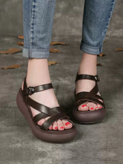 Spring Cross-strap Leather Roman-Style Shoes