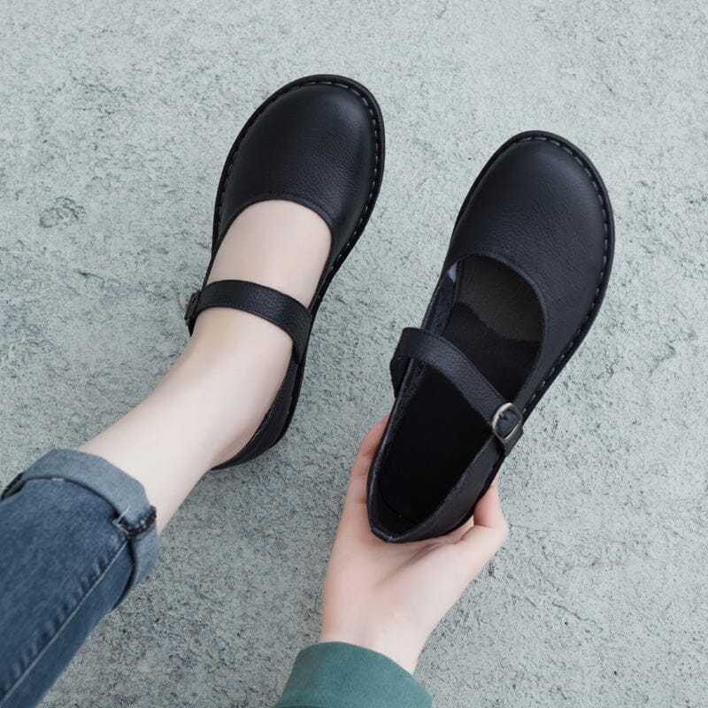 Spring Handmade Leather Buckle Casual Shoes