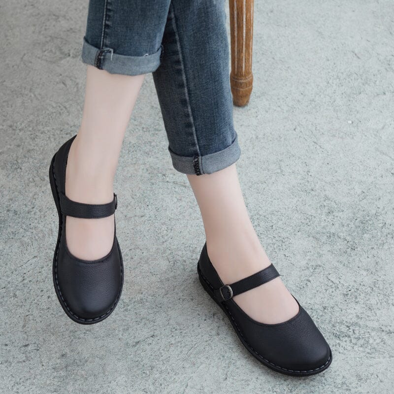 Spring Handmade Leather Buckle Casual Shoes