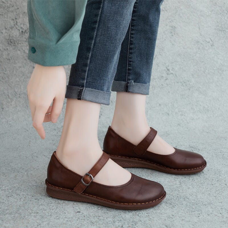 Spring Handmade Leather Buckle Casual Shoes