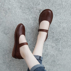 Spring Handmade Leather Buckle Casual Shoes