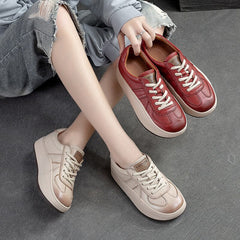 Spring Leather Patchwork Lace Up Casual Shoes