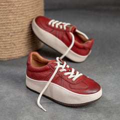 Spring Leather Patchwork Lace Up Casual Shoes