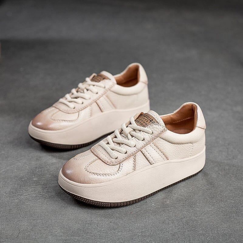 Spring Leather Patchwork Lace Up Casual Shoes