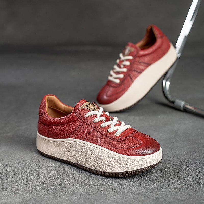 Spring Leather Patchwork Lace Up Casual Shoes