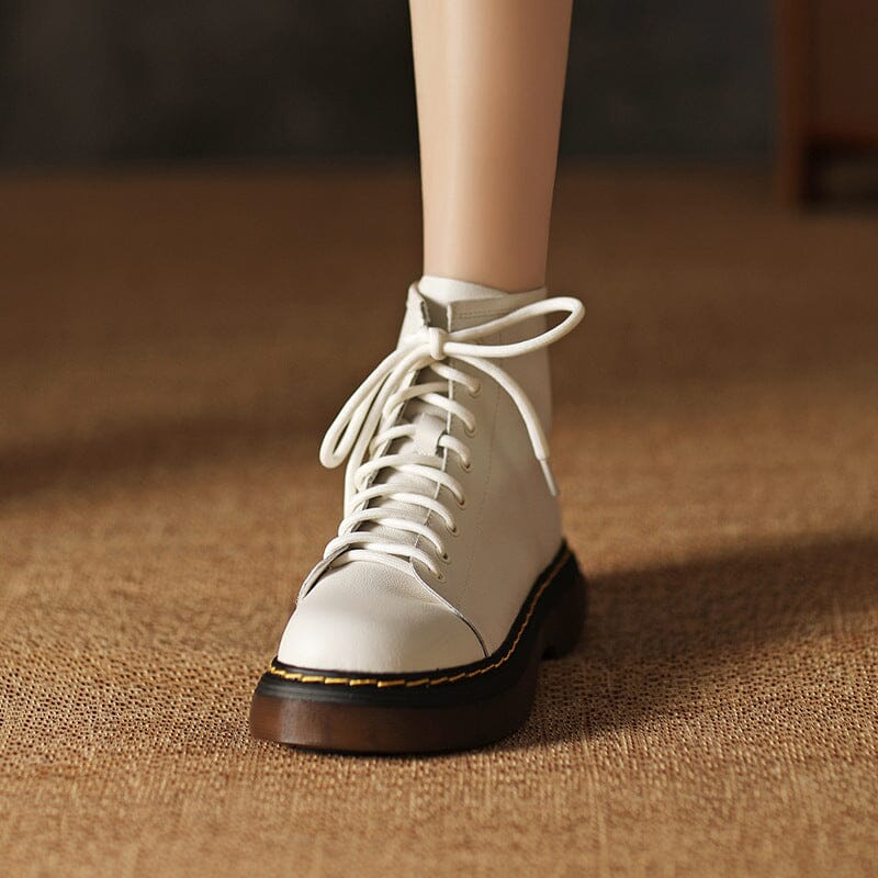 Spring Minimalist Retro Leather Round Head Boots