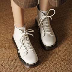 Spring Minimalist Retro Leather Round Head Boots