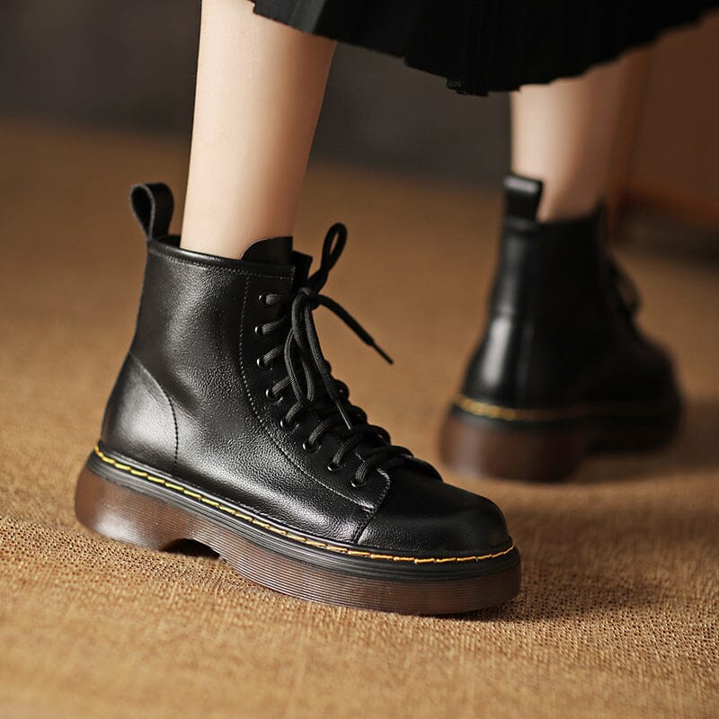 Spring Minimalist Retro Leather Round Head Boots