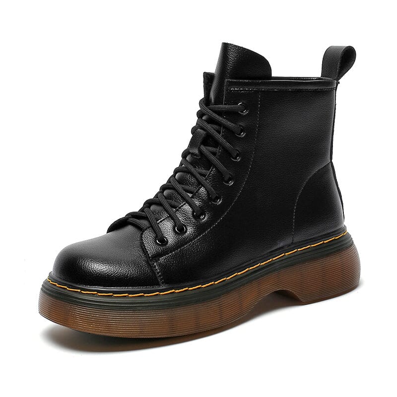 Spring Minimalist Retro Leather Round Head Boots