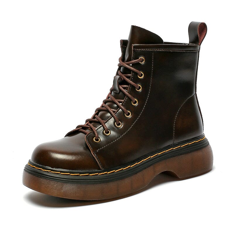 Spring Minimalist Retro Leather Round Head Boots