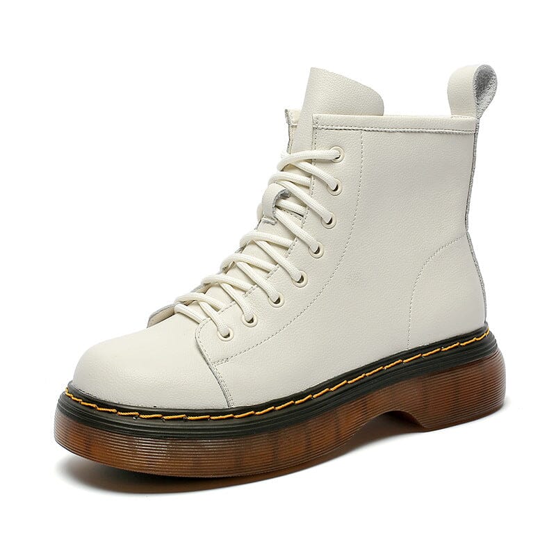 Spring Minimalist Retro Leather Round Head Boots