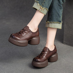 Spring Minimalist Retro Solid Leather Platform Casual Shoes