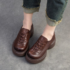 Spring Minimalist Retro Solid Leather Platform Casual Shoes