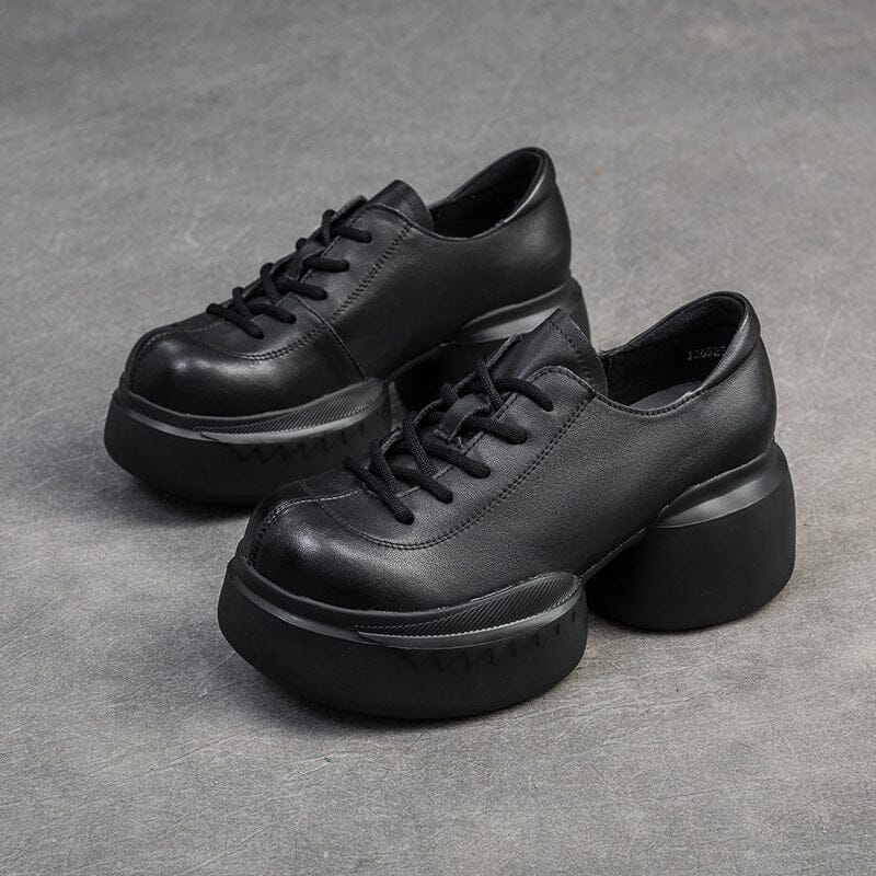 Spring Minimalist Retro Solid Leather Platform Casual Shoes