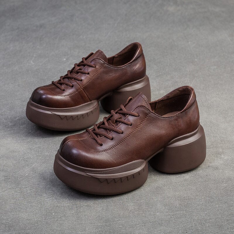 Spring Minimalist Retro Solid Leather Platform Casual Shoes