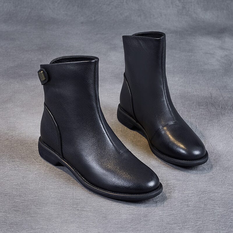 Spring Minimalist Soft Black Leather Boots