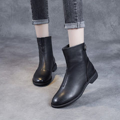 Spring Minimalist Soft Black Leather Boots