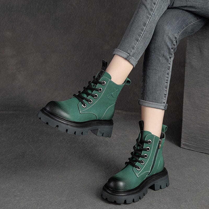 Spring Retro Casual Leather Platform Boots