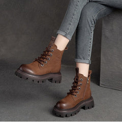 Spring Retro Casual Leather Platform Boots