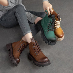 Spring Retro Casual Leather Platform Boots