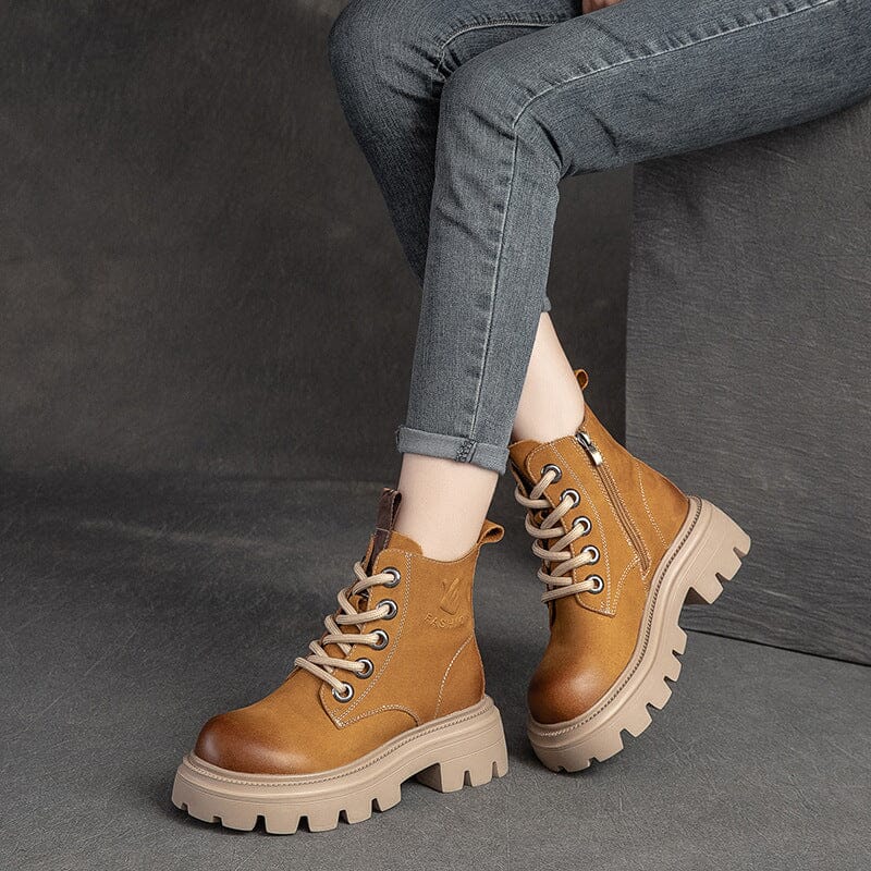 Spring Retro Casual Leather Platform Boots