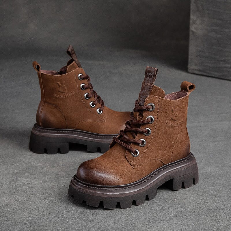 Spring Retro Casual Leather Platform Boots