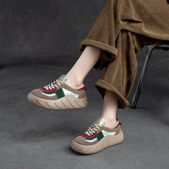 Spring Retro Color Matching Leather Casual Shoes