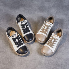 Spring Retro Color Matching Leather Casual Shoes