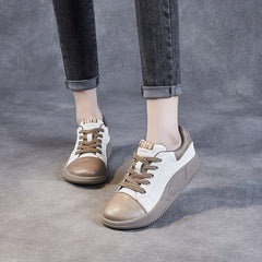 Spring Retro Color Matching Leather Casual Shoes