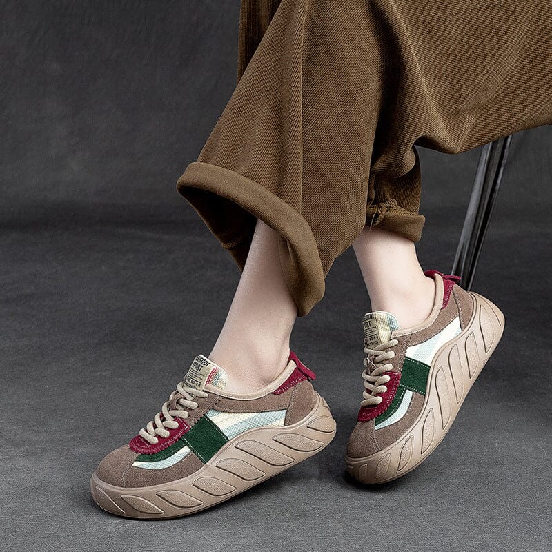 Spring Retro Color Matching Leather Casual Shoes