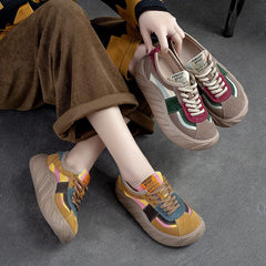 Spring Retro Color Matching Leather Casual Shoes