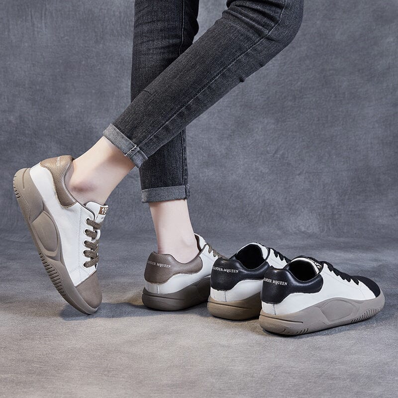 Spring Retro Color Matching Leather Casual Shoes